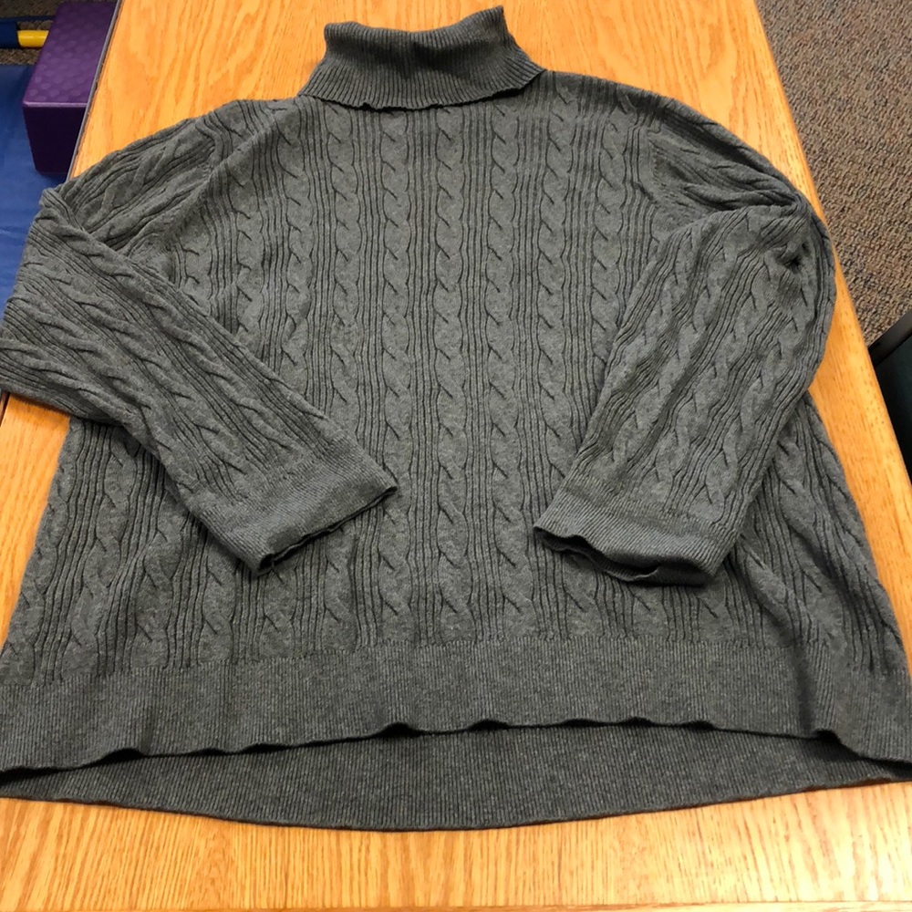 Lands End gray cotton turtleneck sweater